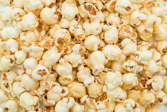 caramel popcorn on white
